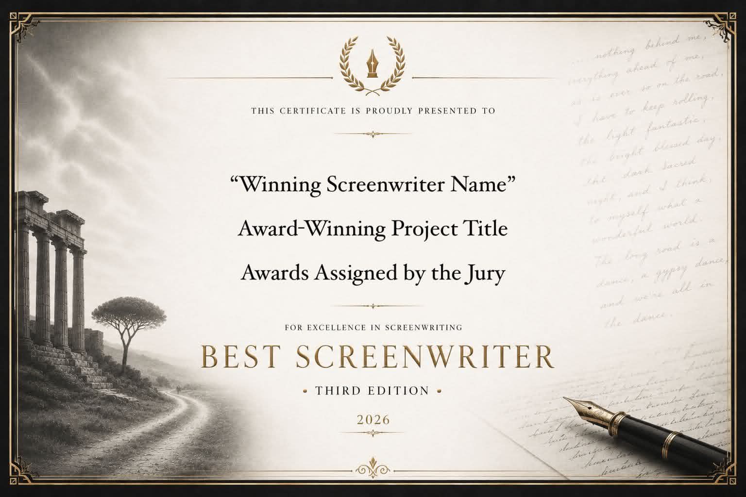 BEST SCREENWRITER 2026 – CERTIFICATE