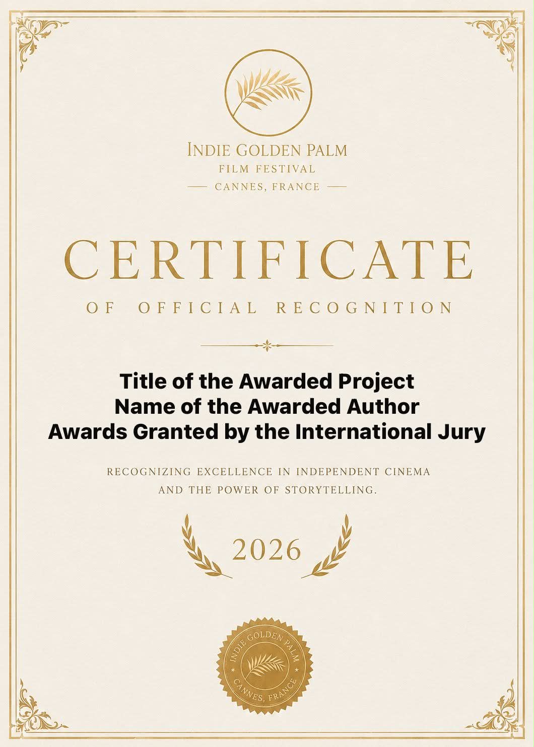 Indie Golden Palm Certificate